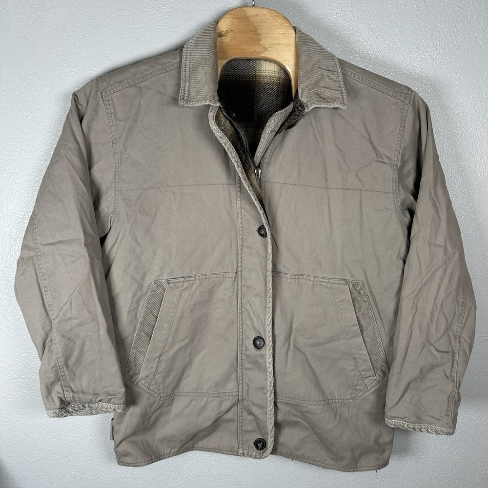 Brandon Thomas Jacket Mens Small Beige Full Zip Chore Barn Lined Corduroy Collar